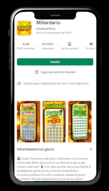 App mobile Miliardario Casino con bonus di benvenuto
